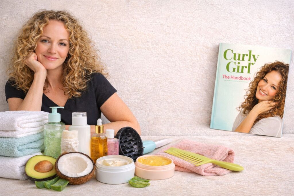 Curly Girl Methode routine voor gezonde krullen met shampoo, conditioner, styling en drogen